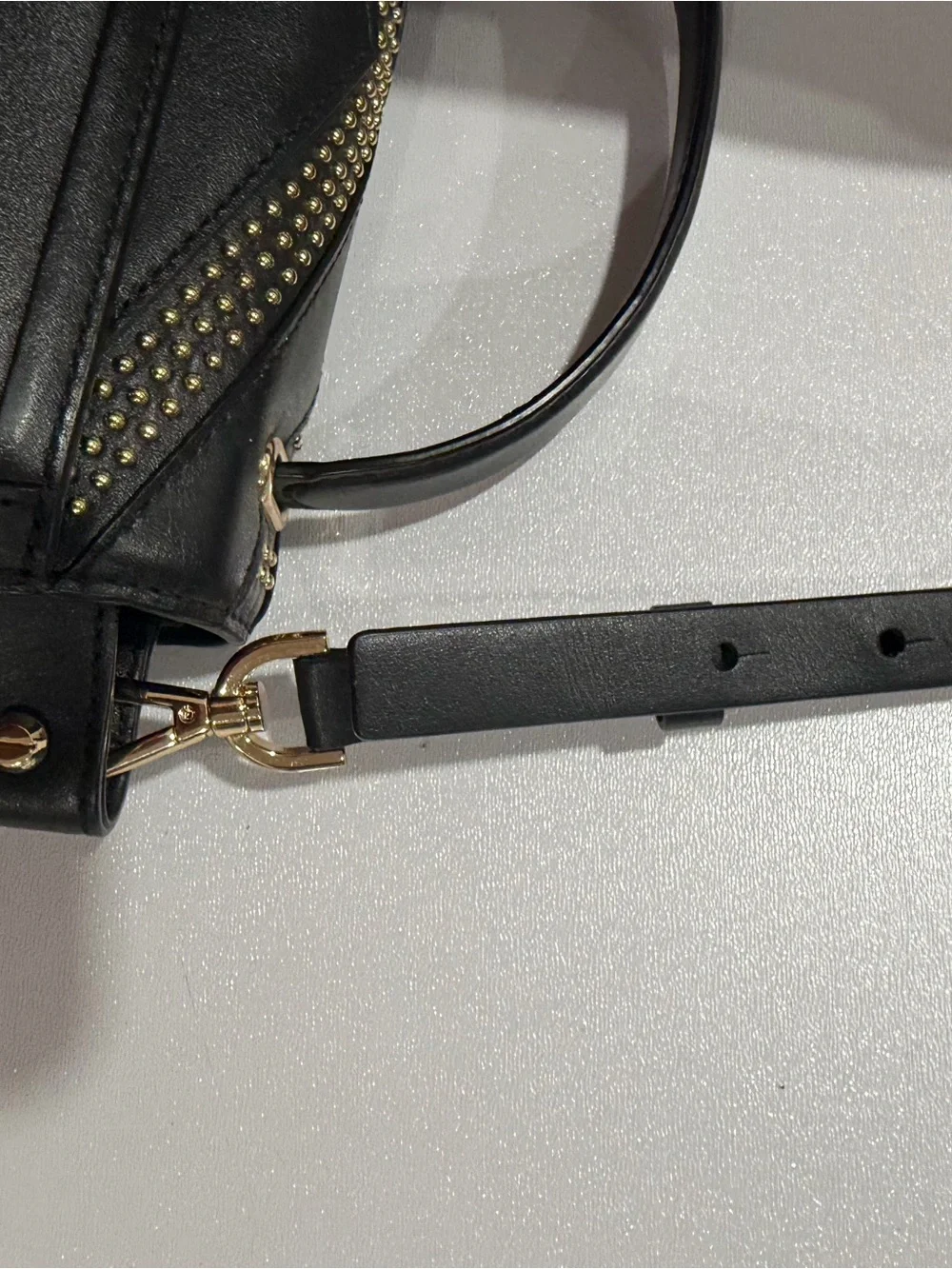 Michael Kors Black Leather Satchel with Gold Stud Accents